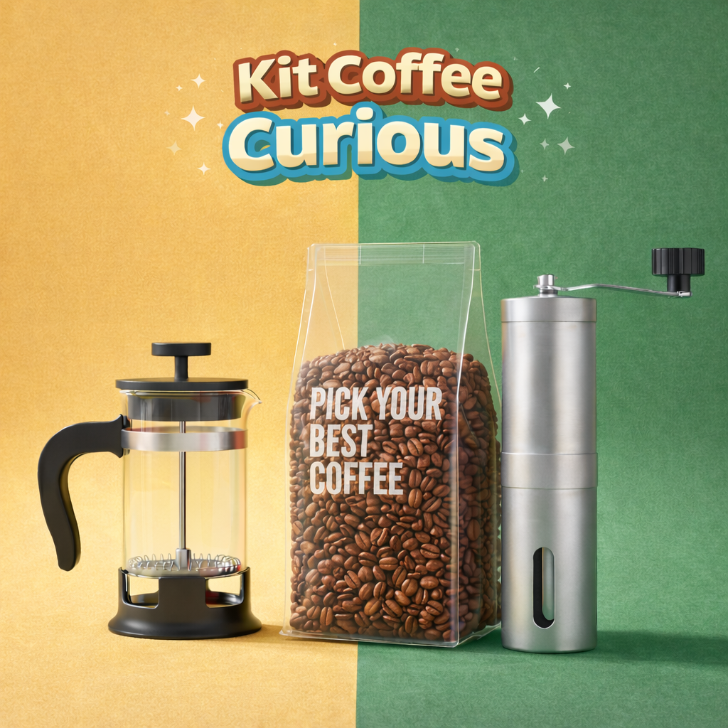 Kit Coffee Curious - Manual Coffee Grinder + 1 Colombian Coffee bag of your preference + French Press tt